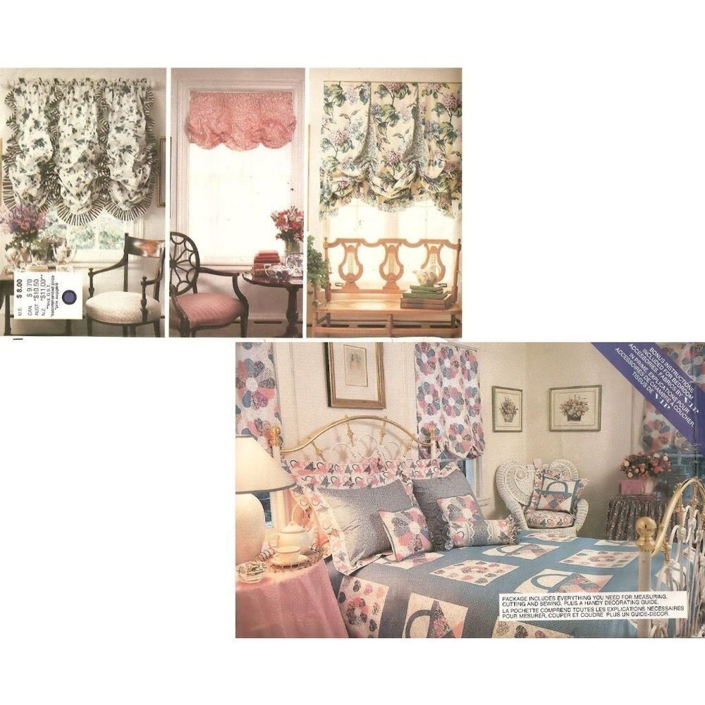 Vogue Sewing Pattern 2080 Bedroom Duvet Cover Dust Ruffle Pillows Shades